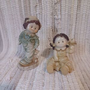 Greenbrier Polystone Boy and Girl Set Vintage Boy 5.5" tall, Girl  3.5" high